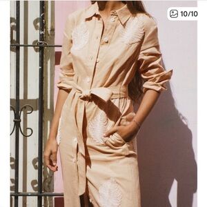 Zara Linen Beaded Belted Shirt Dress Blogger Favorite